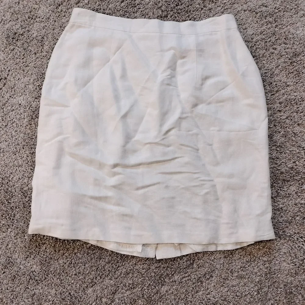 White Linen Blend Retro Women's Mini Pencil Skirt Sz 12